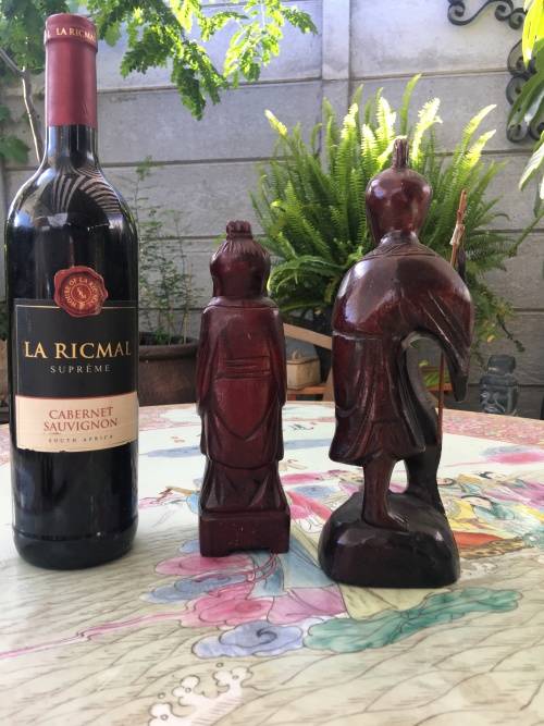 Vintage Chinese Carved Wooden Fishermen Figurines