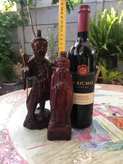 Vintage Chinese Carved Wooden Fishermen Figurines