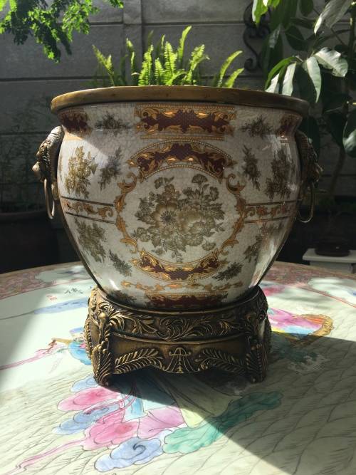 Vintage Chinese Bronzed Polymer Ormolu Mounted Cache Pot