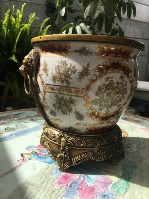 Vintage Chinese Bronzed Polymer Ormolu Mounted Cache Pot