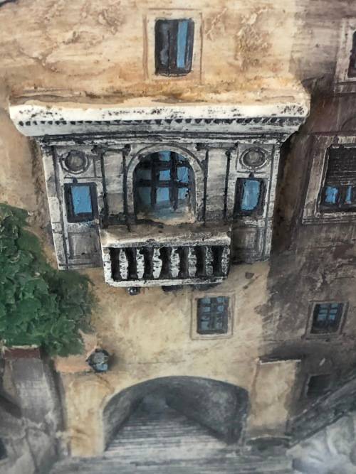 WOW !!! AMAZING DETAILED FRAMED 3D HAND PAINTED CERAMIC TILE OF VENETIAN STREET