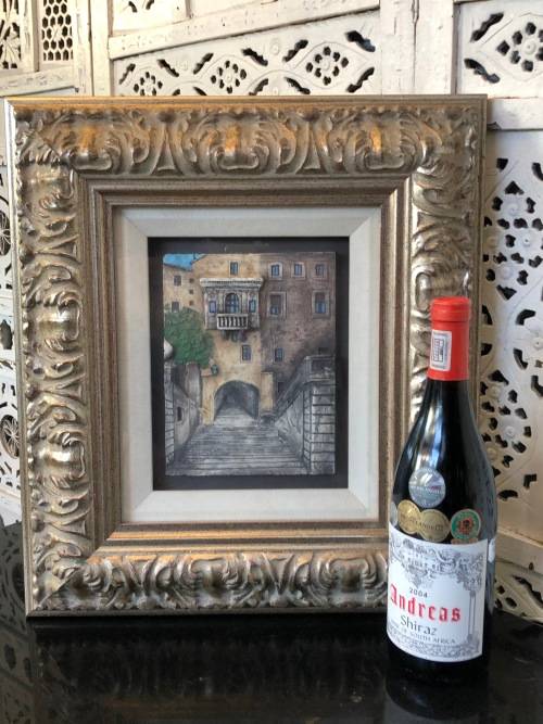 WOW !!! AMAZING DETAILED FRAMED 3D HAND PAINTED CERAMIC TILE OF VENETIAN STREET