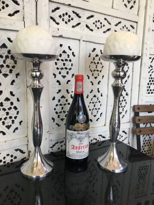 WOW !!! STUNNING TALL SOLID BRUSHED ALUMINIUM CANDLE STICKS WITH CANDLES