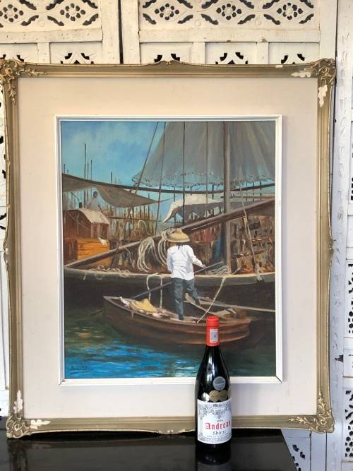 INVESTMENT ART !!! BRIAN WILES (1923 - 1993 SA) OIL ON CANVAS FIXED TO BOARD - FISHERMAN