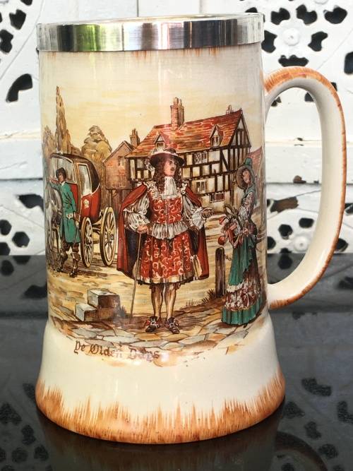 Victorian Scene "The Olden Days" Lancaster & Sandland  Beer Jug Yeoman EPNS  protect band