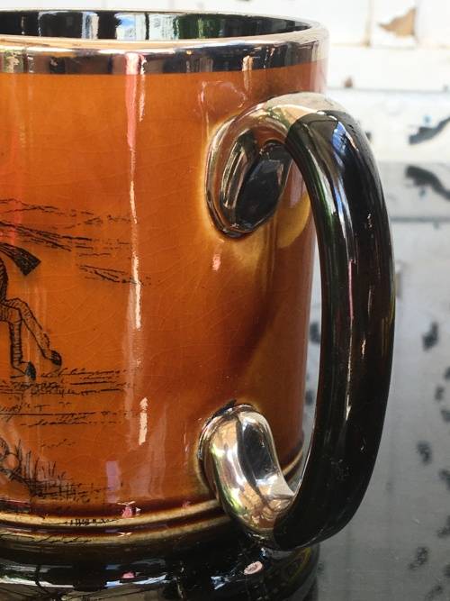 Arthur Wood Tankard "Ye Olde Coaching Days" England High Gloss Porcelain with Silver Gilt