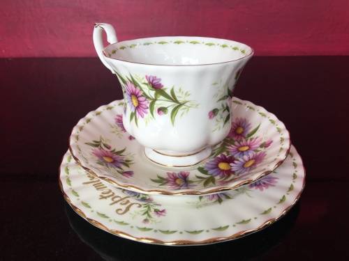 Royal Albert - 1970 - September - Flower of the Month Series "Michaelmas Daisy"Tea Trio Std Size