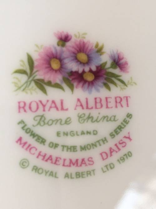 Royal Albert - 1970 - September - Flower of the Month Series "Michaelmas Daisy"Tea Trio Std Size