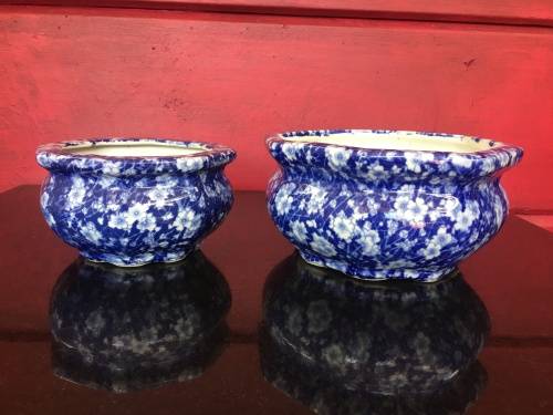 A Set Of Japanese UnderGlaze Blue Hand Painted Cherry Blossom Plant Pots