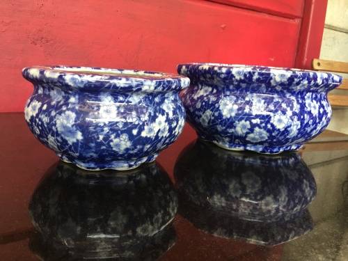 A Set Of Japanese UnderGlaze Blue Hand Painted Cherry Blossom Plant Pots