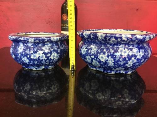 A Set Of Japanese UnderGlaze Blue Hand Painted Cherry Blossom Plant Pots