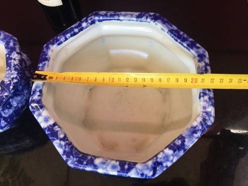A Set Of Japanese UnderGlaze Blue Hand Painted Cherry Blossom Plant Pots