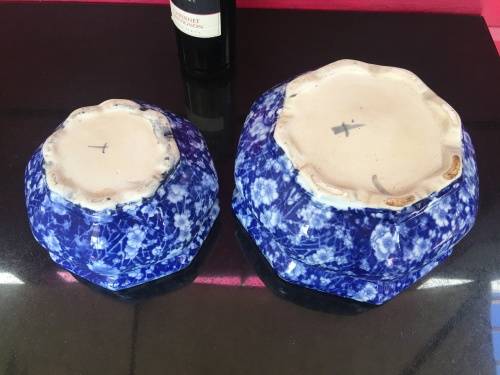 A Set Of Japanese UnderGlaze Blue Hand Painted Cherry Blossom Plant Pots