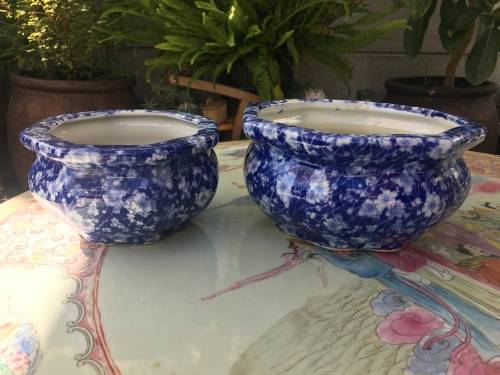 A Set Of Japanese UnderGlaze Blue Hand Painted Cherry Blossom Plant Pots