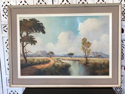 INVESTMENT ART !!! LESLIE JOHN ALBERTYN (1931 - 2011) LARGE FRAMED OIL ON BOARD LANDSCAPE