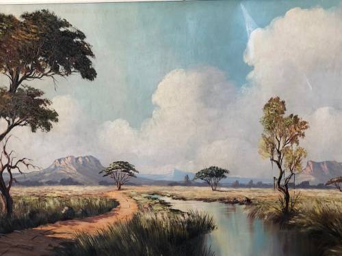 INVESTMENT ART !!! LESLIE JOHN ALBERTYN (1931 - 2011) LARGE FRAMED OIL ON BOARD LANDSCAPE
