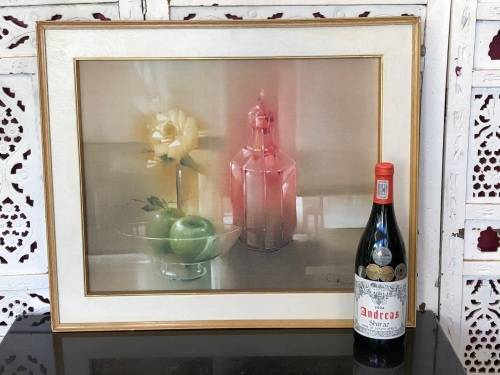 BEAUTIFUL DECOR ART !!!! FRAMED OIL ON CANVAS IN A LEATHER CLAD FRAME - SIGNED BY THE ARTIST