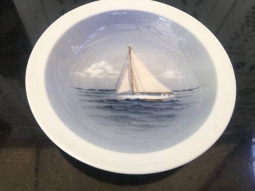Vintage Royal Copenhagen Denmark Sailboat Decorative 13 cm Plat Nautical Decor with markings