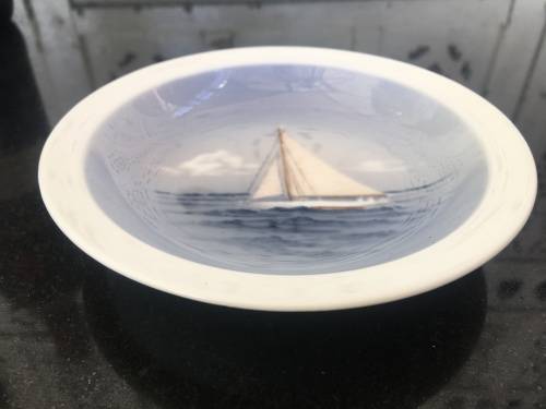 Vintage Royal Copenhagen Denmark Sailboat Decorative 13 cm Plat Nautical Decor with markings