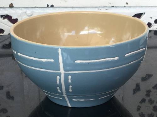 Vintage Regent Hand Painted Blue & White Art Deco Pottery Bowl with marking