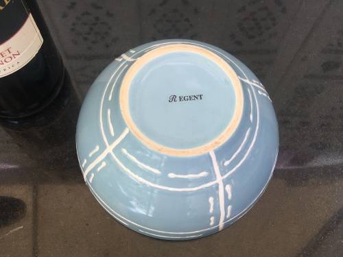 Vintage Regent Hand Painted Blue & White Art Deco Pottery Bowl with marking