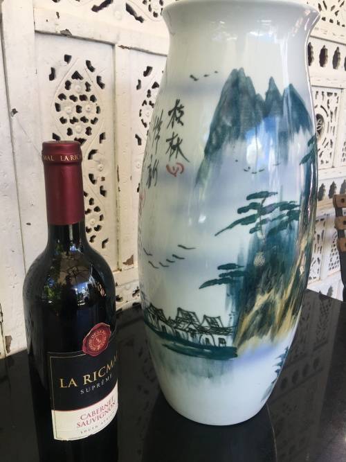 A Extra Large 40 cm Chinese Porcelain Hand Painted Landscape Vase with Poem and Signed