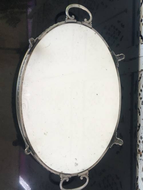 Antique Silverplate WMF Württembergische Metallwarenfabrik Gallery Tray with painted Porcelain Inlay