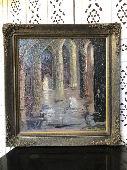 INVESTMENT ART !!! FRANK DOUGLAS (SA 1907 - 1975) - AMAZING FRAMED OIL ON BOARD INTERIOR SCENE