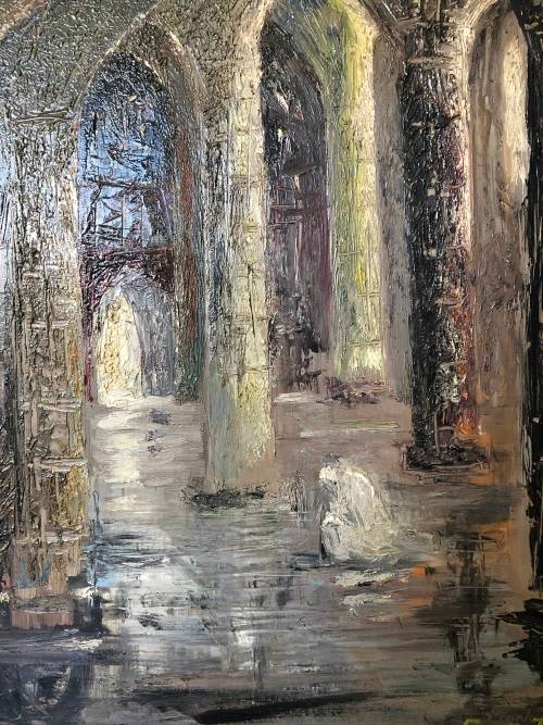 INVESTMENT ART !!! FRANK DOUGLAS (SA 1907 - 1975) - AMAZING FRAMED OIL ON BOARD INTERIOR SCENE