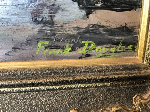 INVESTMENT ART !!! FRANK DOUGLAS (SA 1907 - 1975) - AMAZING FRAMED OIL ON BOARD INTERIOR SCENE