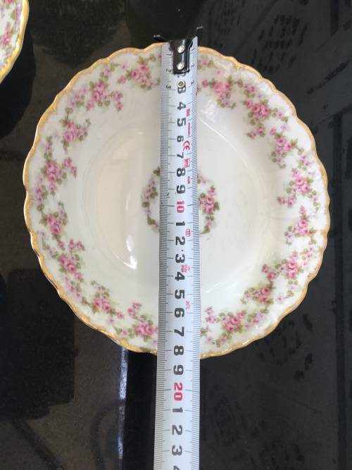 Antique Rose Elite Works St. Martial France Limoges c1920 marked Gold Gilt Frilled Bowls x 3