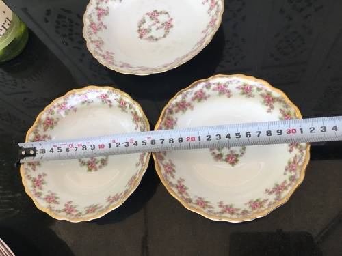 Antique Rose Elite Works St. Martial France Limoges c1920 marked Gold Gilt Frilled Bowls x 3