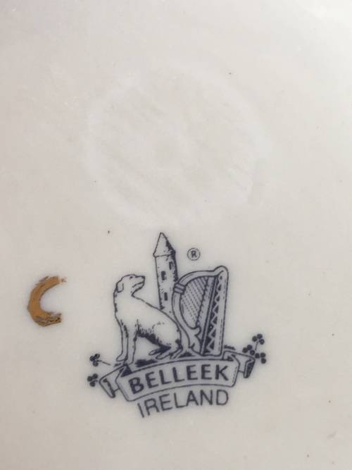 Belleek China Irish Symbols Ivory & Pink Vase. Mint Condition. 16 cm