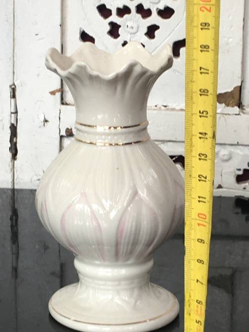 Belleek China Irish Symbols Ivory & Pink Vase. Mint Condition. 16 cm