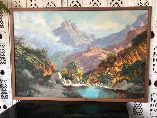 INVESTMENT ART !!! REG GRATTAN (SA 20th C) LARGE FRAMED OIL ON CANVAS LANDSCAPE PAINTING