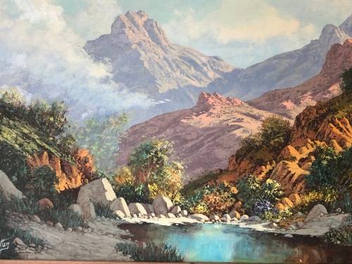 INVESTMENT ART !!! REG GRATTAN (SA 20th C) LARGE FRAMED OIL ON CANVAS LANDSCAPE PAINTING