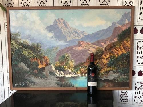 INVESTMENT ART !!! REG GRATTAN (SA 20th C) LARGE FRAMED OIL ON CANVAS LANDSCAPE PAINTING