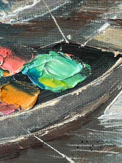 WHAT A STUNNER !!! ORIGINAL ORIENTAL OIL ON CANVAS PAINTING OF A FISHING VILLAGE BY NARONG