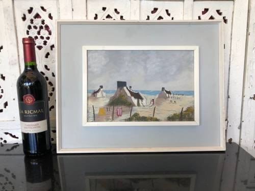 WOW !! UNSIGNED BUT STILL A STUNNING LITTLE FRAMED OIL ON BOARD OF BEACH COTTAGES