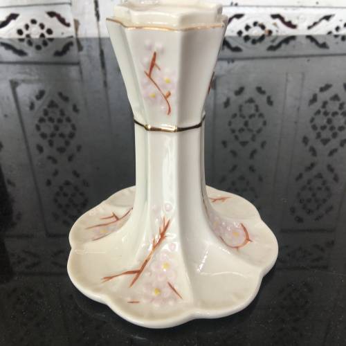 Belleek China Irish Symbols Ivory & Brown Candle Holder. Mint Condition. 12 cm