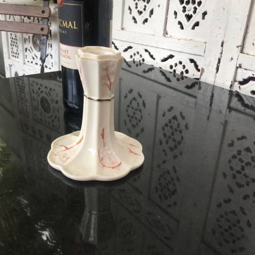 Belleek China Irish Symbols Ivory & Brown Candle Holder. Mint Condition. 12 cm