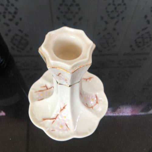 Belleek China Irish Symbols Ivory & Brown Candle Holder. Mint Condition. 12 cm