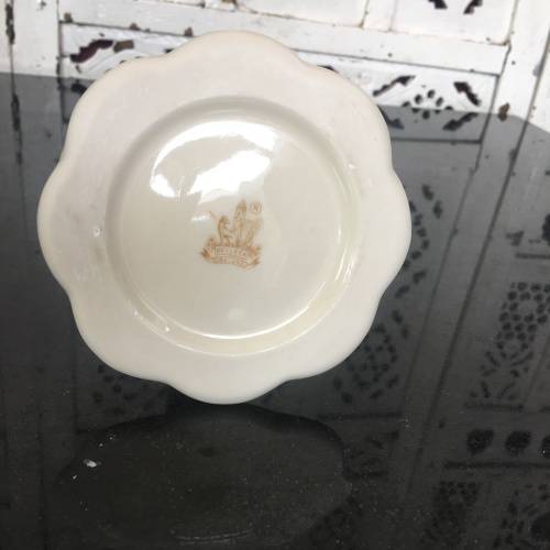 Belleek China Irish Symbols Ivory & Brown Candle Holder. Mint Condition. 12 cm