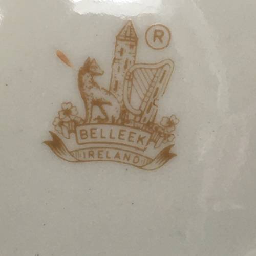 Belleek China Irish Symbols Ivory & Brown Candle Holder. Mint Condition. 12 cm