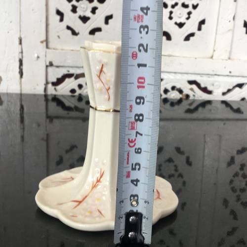 Belleek China Irish Symbols Ivory & Brown Candle Holder. Mint Condition. 12 cm