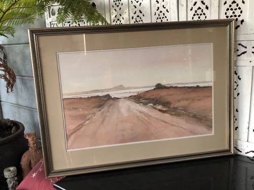 BEAUTIFUL LARGE WATERCOLOUR PAINTING TITLED ON THE REAR "ROAD TO ELANDSBAAI WESTCOAST" - UNSIGNED