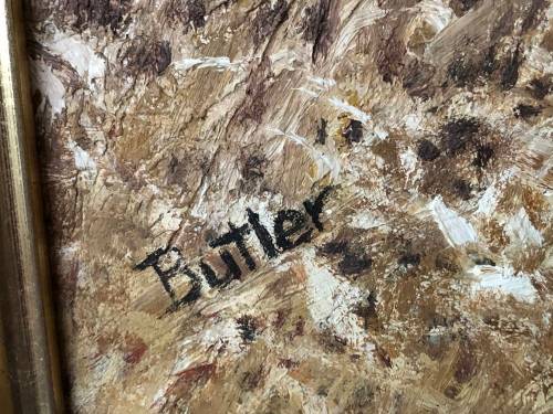 STUNNING FRAMED VINTAGE LANDSCAPE OIL ON BOARD PAINTING SIGNED BUTLER