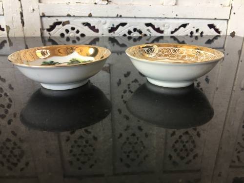 Beautiful lot Old Hand Painted Chinese Porcelain Sauce Bowls.