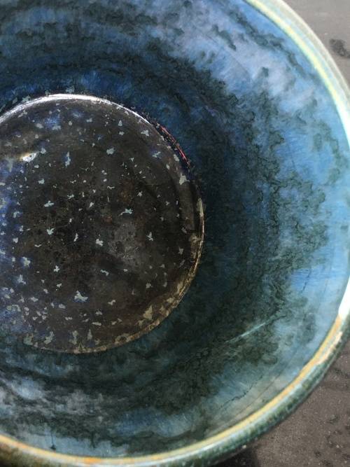 Antique Amber Glass Frog in Speckled Green & Blue Vase. Made in England Patent no 7830/1910