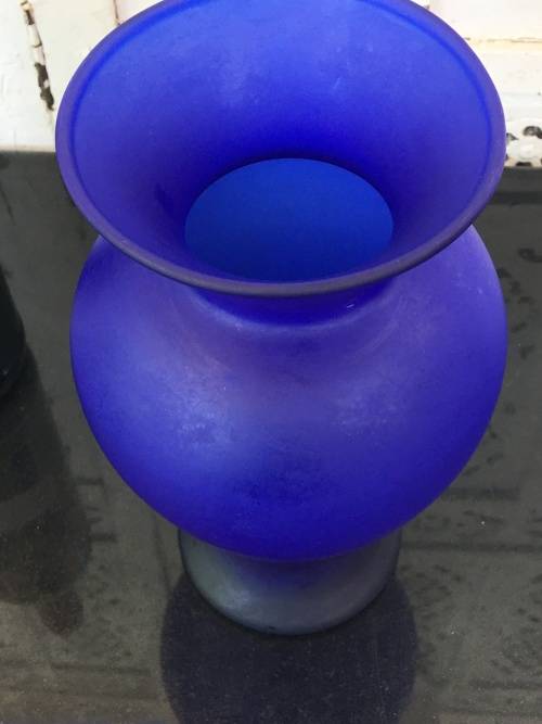 Vintage Matt Blue Glass Vase